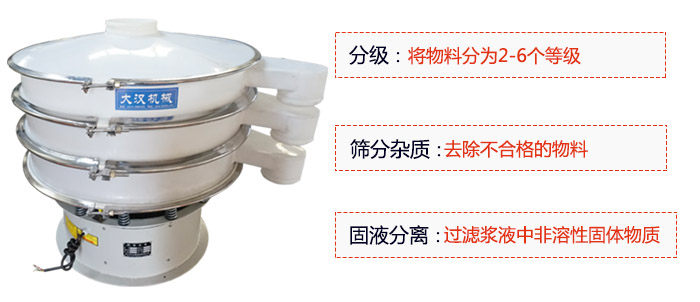 600型聚丙烯振動篩優(yōu)勢：分級：將物料京分為2-6個等級。篩分雜質：去除不合格的物料。固液分離：過濾漿液中非溶性固體物質。