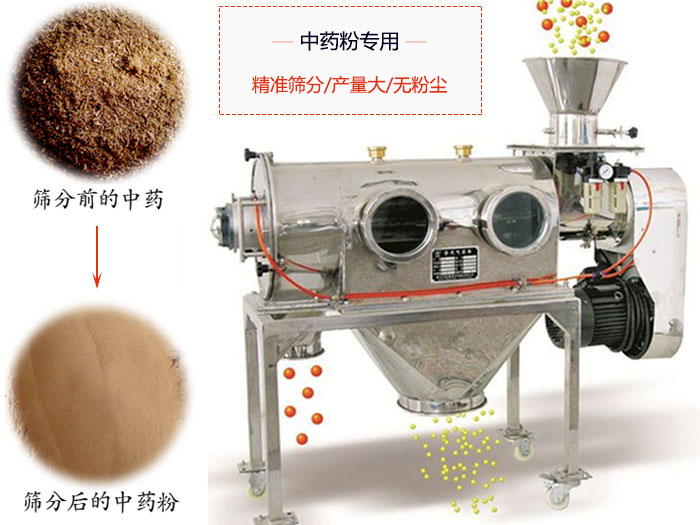WQS50-130臥式氣流篩：中藥粉專用篩：精度篩分/產(chǎn)量大/無粉塵符合標(biāo)準(zhǔn)。