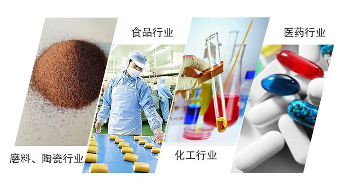 圓形旋振篩適用行業(yè)：磨料，陶瓷行業(yè)，食品行業(yè)，化工行業(yè)，醫(yī)藥行業(yè)。