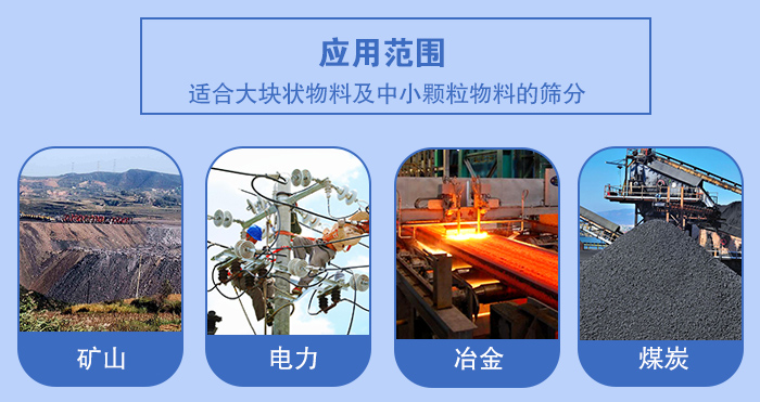 礦業(yè)振動(dòng)篩應(yīng)用行業(yè)：適合大塊狀物料及中小顆粒物料的篩分：礦山，電力，冶金，煤炭等。