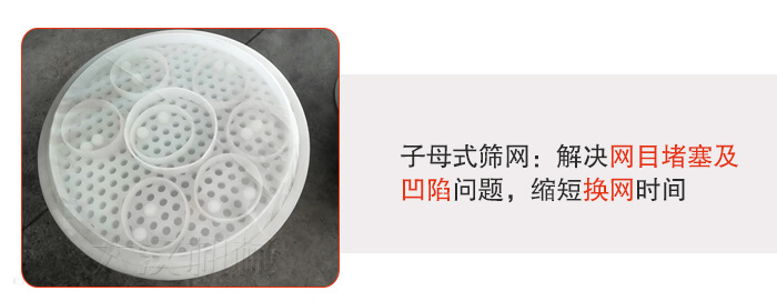 塑料防腐蝕振動篩采用子母扣式網(wǎng)架可安裝彈跳球進行清網(wǎng)，解決篩網(wǎng)堵塞問題。