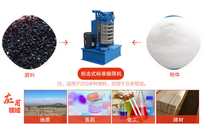 拍擊篩適用于多種物料顆粒狀，粉狀，不規(guī)則物料的篩分。